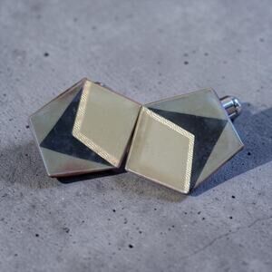 Art Deco Belt Buckle Made In Germany Geometric Cream Black Vintage